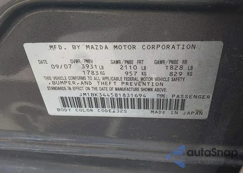 2008 Mazda Mazda3 S Grand Touring из США, поврежденный, VIN JM1BK344581831694